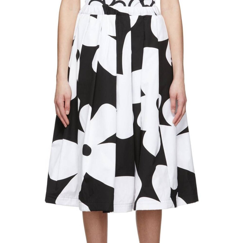 Comme des Garcons SS/22 Black & White Floral Cotton Flared Skirt